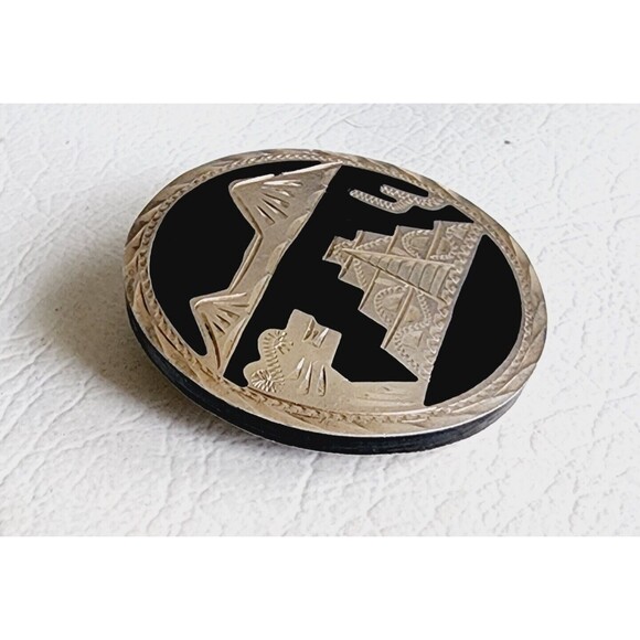 Vintage Mexico Sterling Silver Wood Aztec Mayan Pyramid Pendant Brooch 2" 15g - Picture 5 of 8